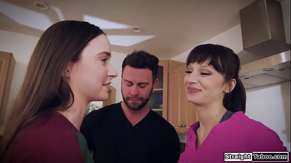 Stepdad sucked off by stepdaughters gf and his stepson joins