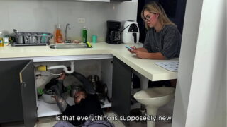 The plumber fucks me hard while my cuckold boyfriend calls me – JULIANA ROSE